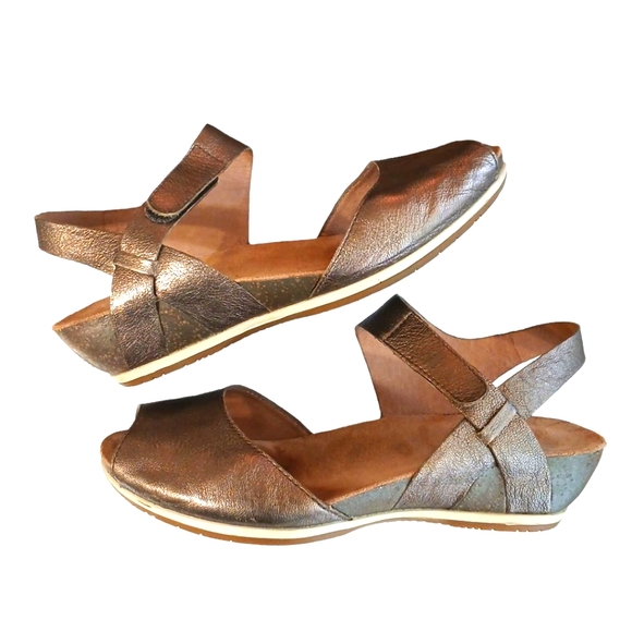 Dansko Shoes - DANSKO Vera Gold Metallic Leather Low Wedge Comfort Sandals size 6.5-7